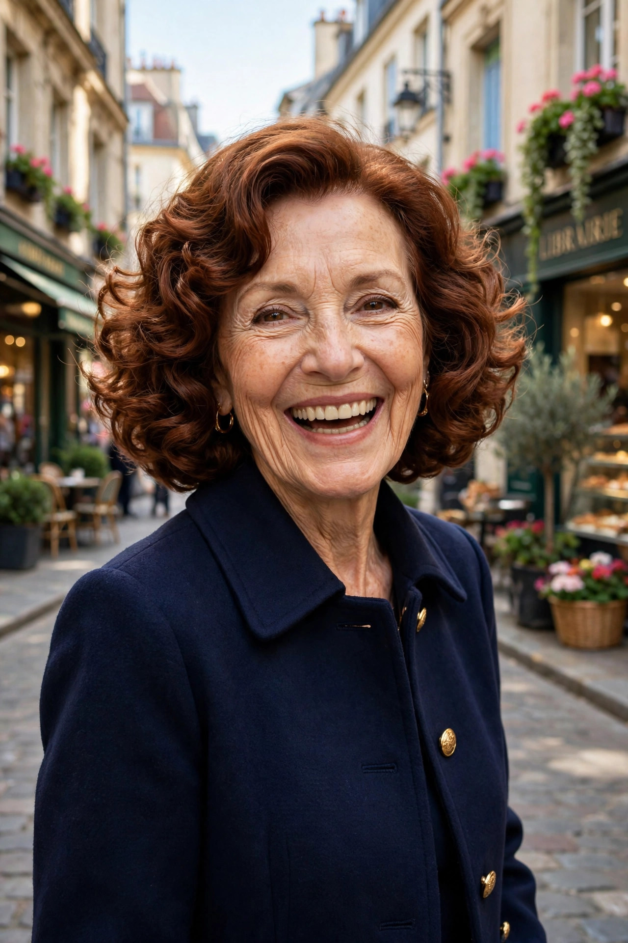 medium length hairstyles for women over 50 with a chin-length curled bob in rich auburn