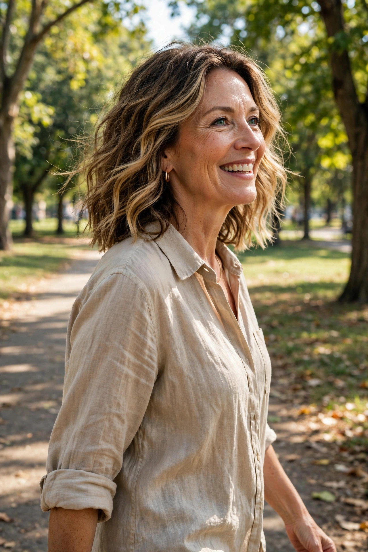 medium length hairstyles for women over 50 with a wavy collarbone cut and balayage