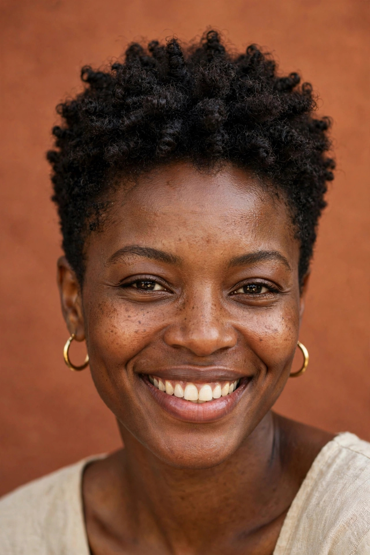 Natural coily pixie with tapered sides and 4C crown