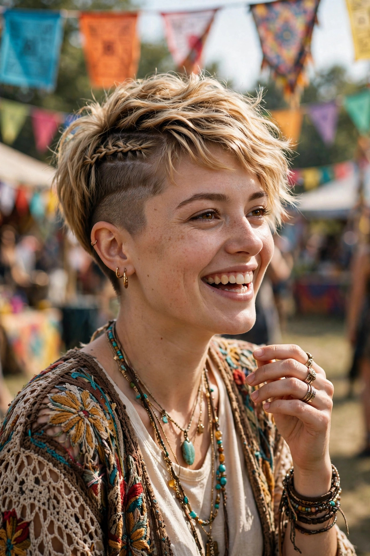 Pixie with a thin braided accent and one shaved side