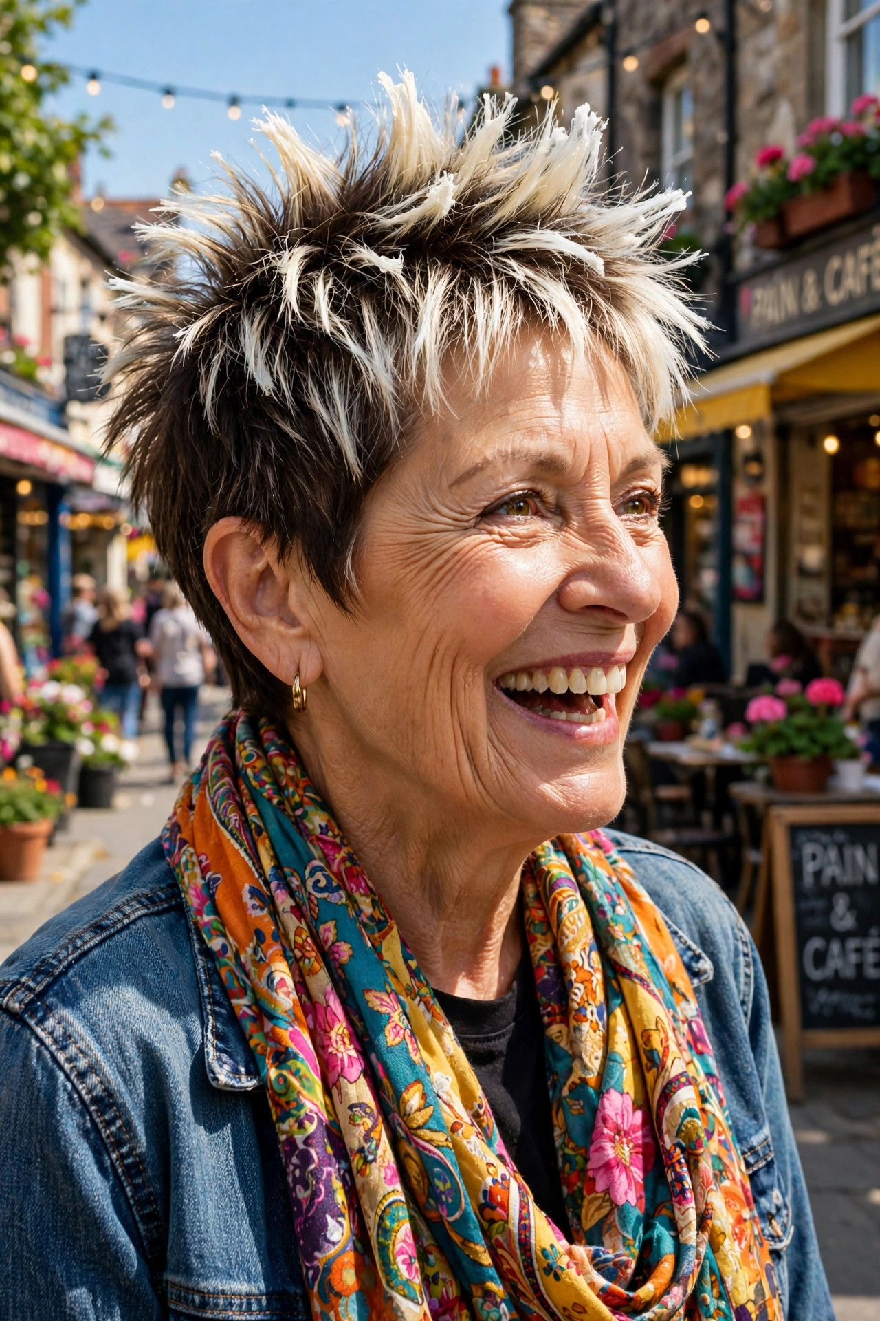 Frosted tips pixie with icy blonde ends, one of the most playful short pixie haircuts for older women