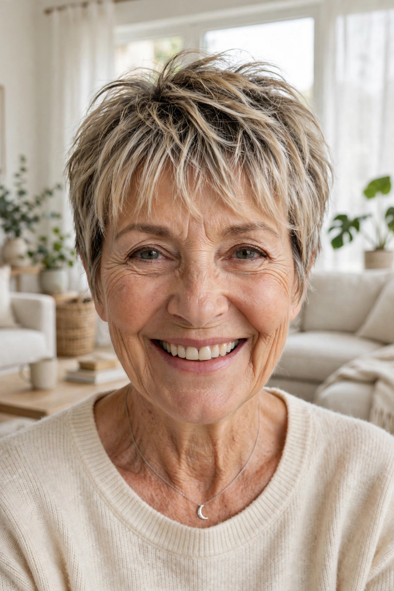 wispy bang short pixie haircuts for women over 50 with feather light fringe