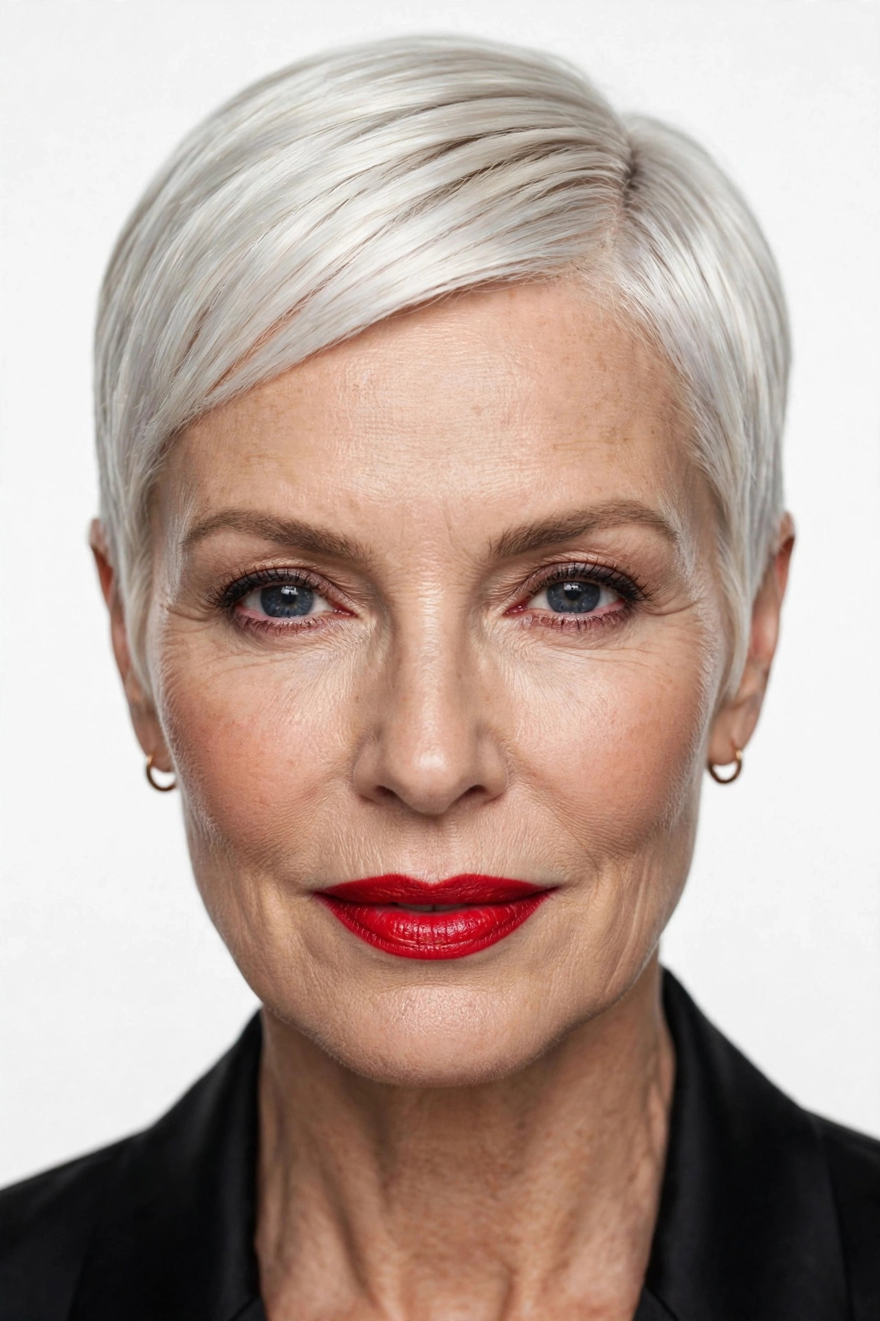 platinum sleek short pixie haircuts for women over 50 with glossy shine