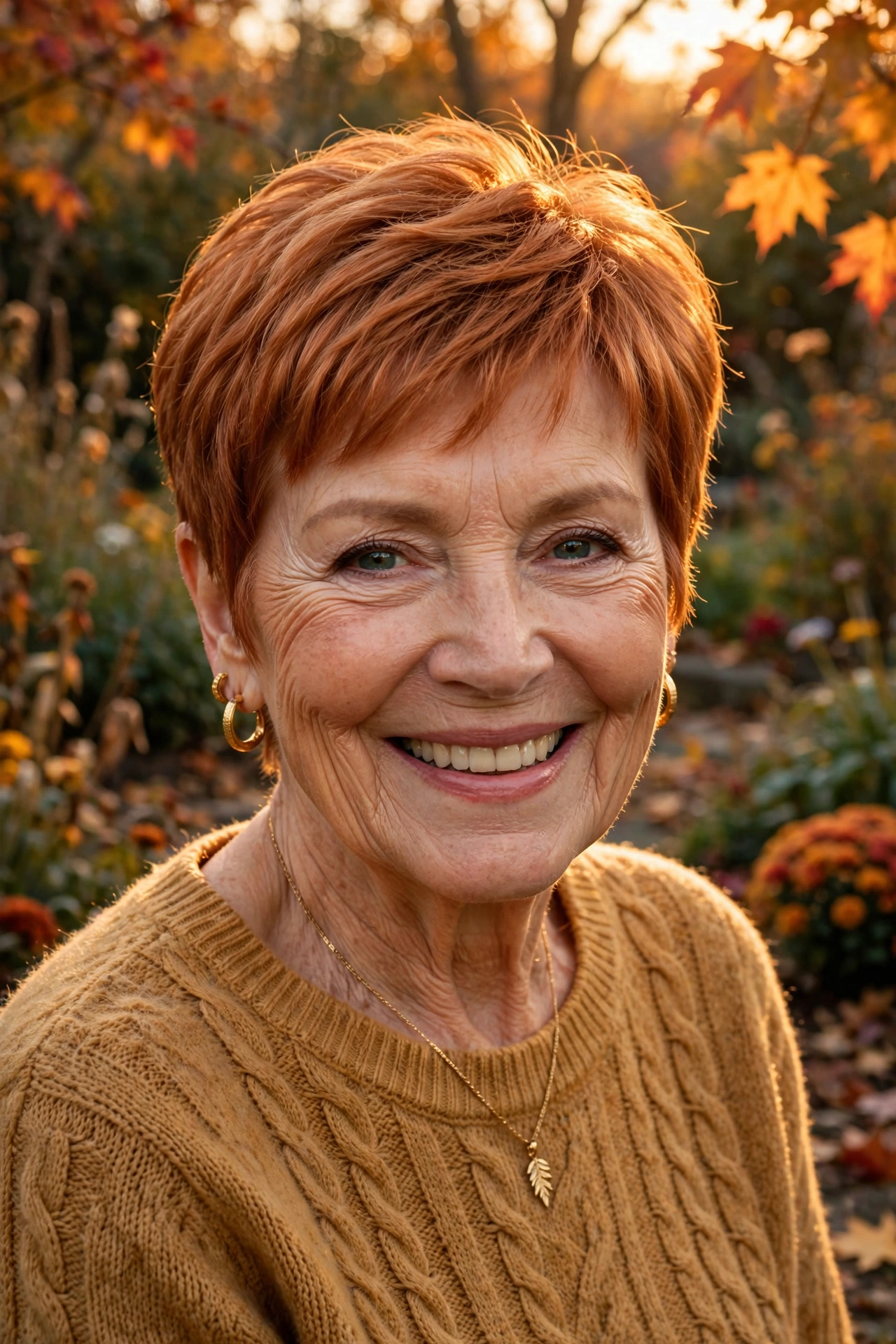 warm copper pixie with vibrant ginger tones for women over 50