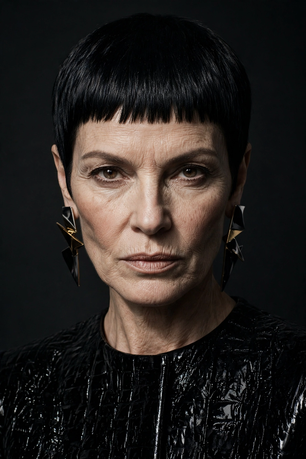 micro bangs pixie with jet black shine for bold women over 50