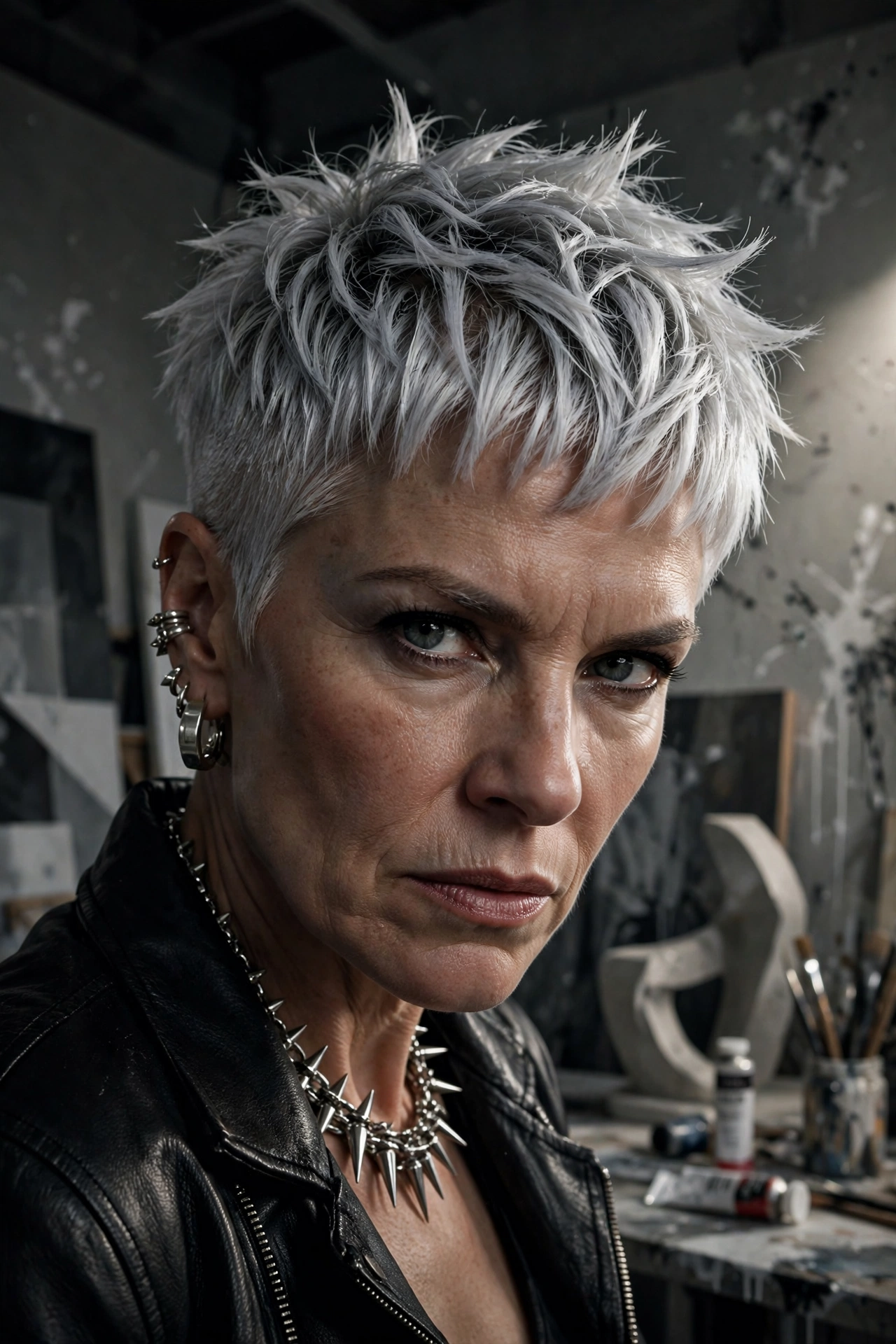 edgy razor cut pixie in silver white for fearless women over 50