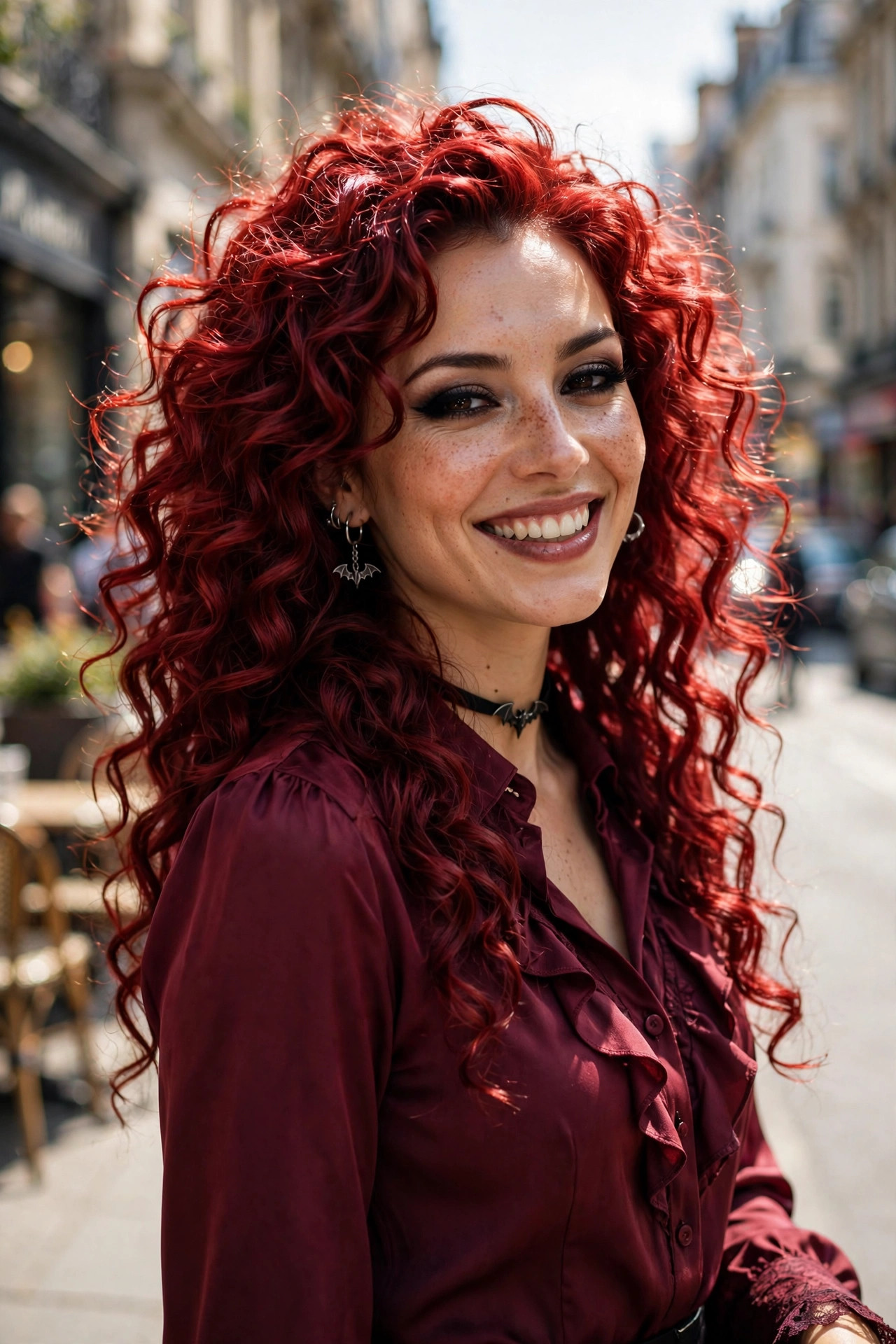 vampire hairstyles women with blood red curls