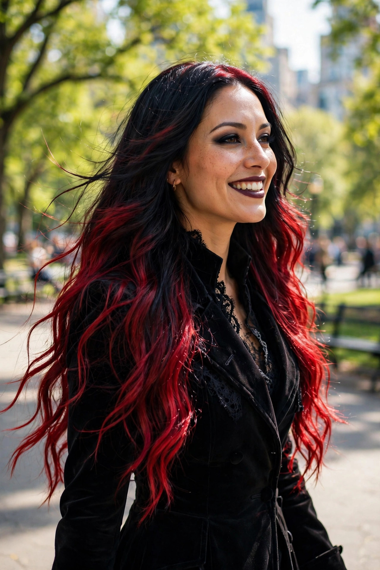 long crimson ombré locks with dark vampire-inspired color