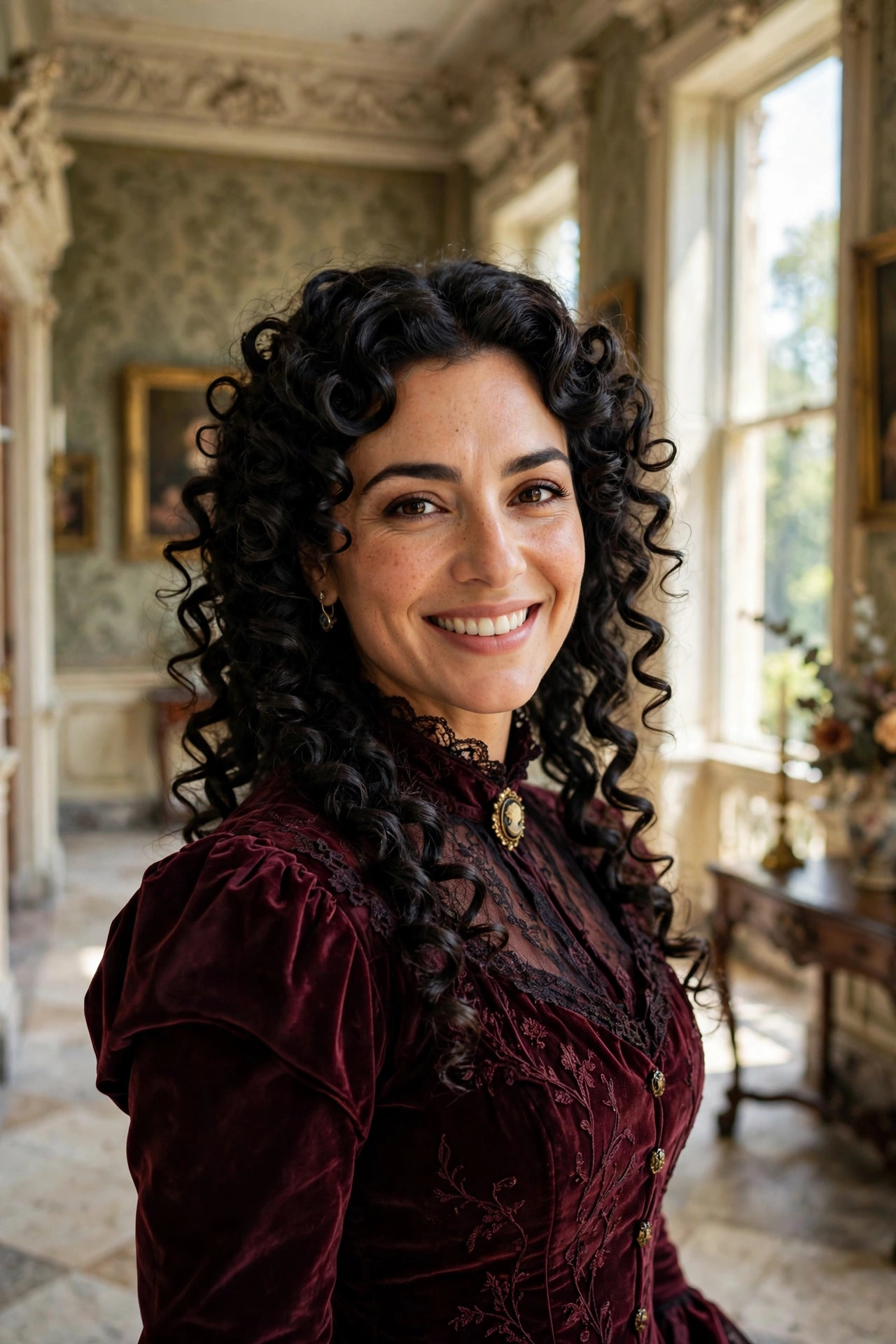 Victorian ringlet curls with dark romantic vampire-inspired styling