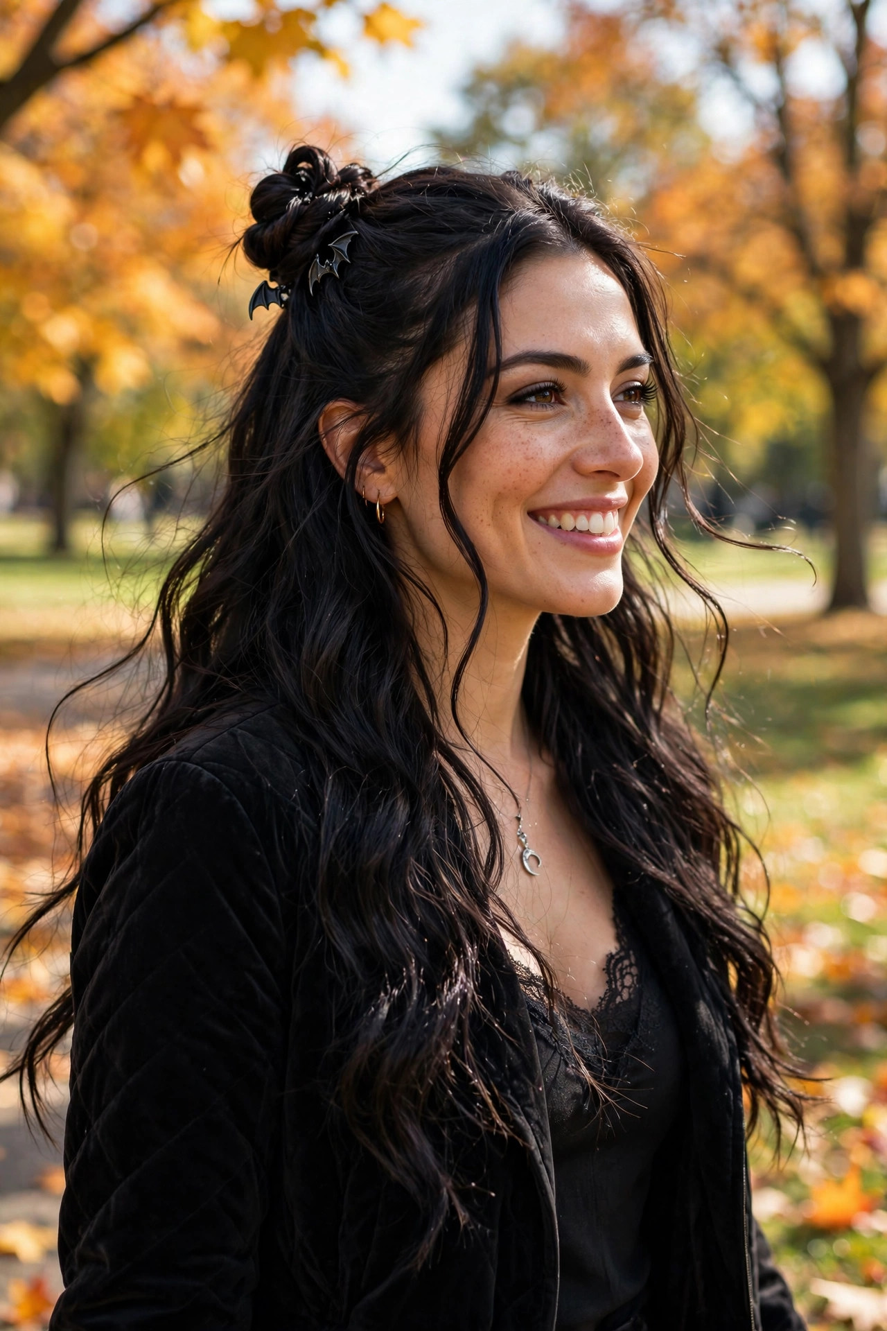 gothic half-updo with dark romantic vampire-inspired styling
