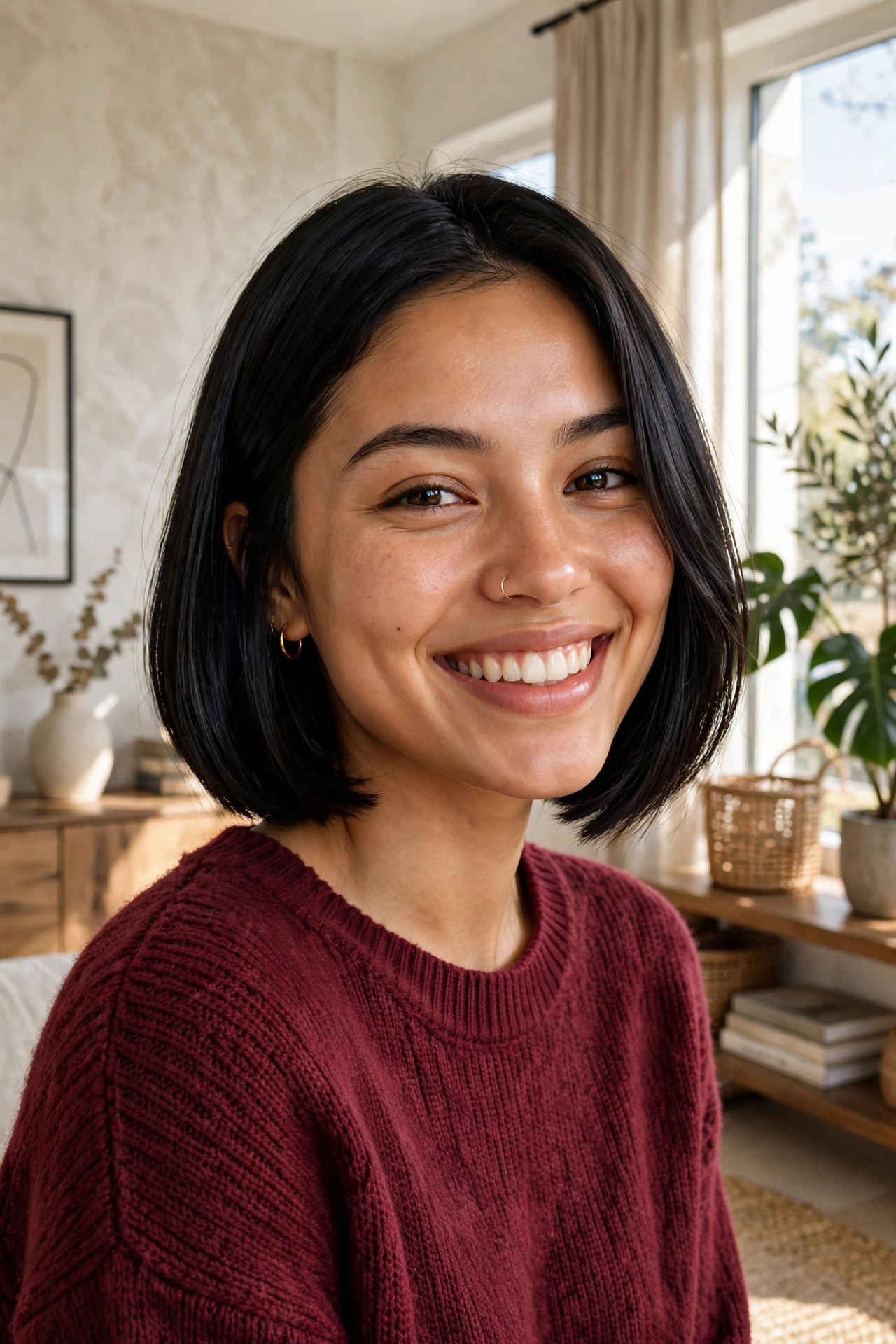 sleek dark gothic bob haircut with shine