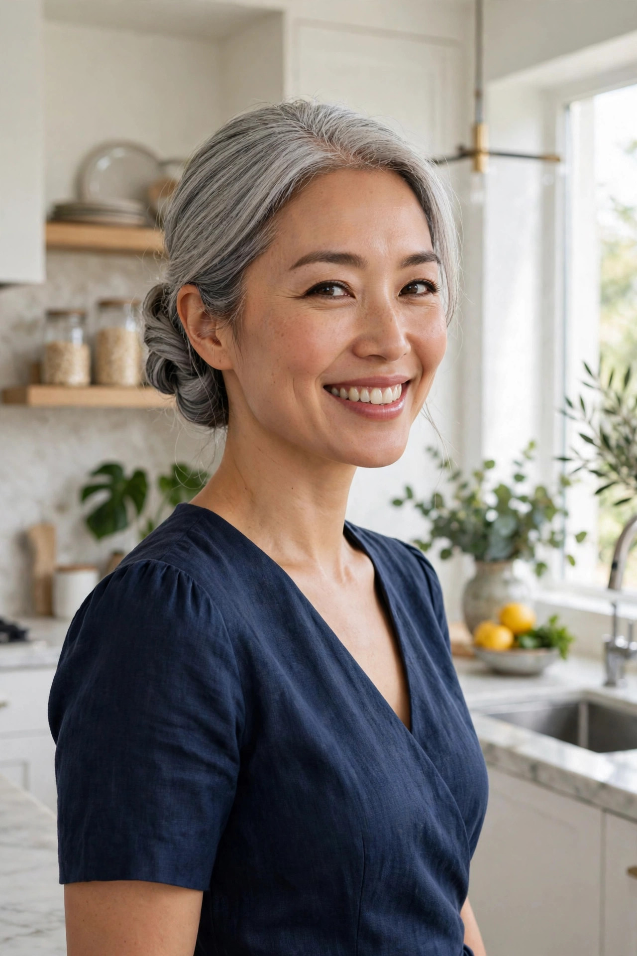 elegant silver twisted bun hairstyle